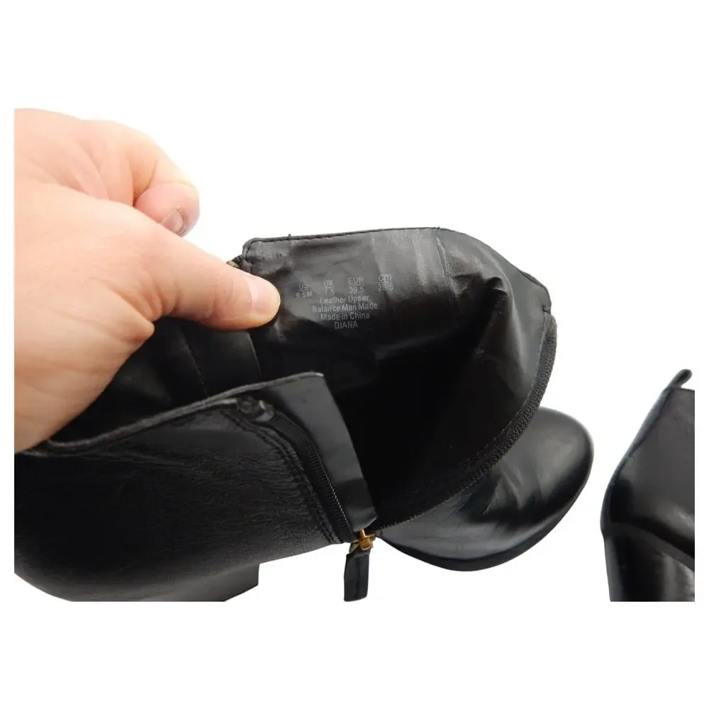 Franco Sarto Diana Leather Dual Side Zip Heeled Ankle Boots Black Size 9.5M